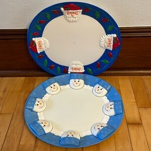 2 Vintage Easter Unlimited Cookie Tray Platters - Santa & Snowman